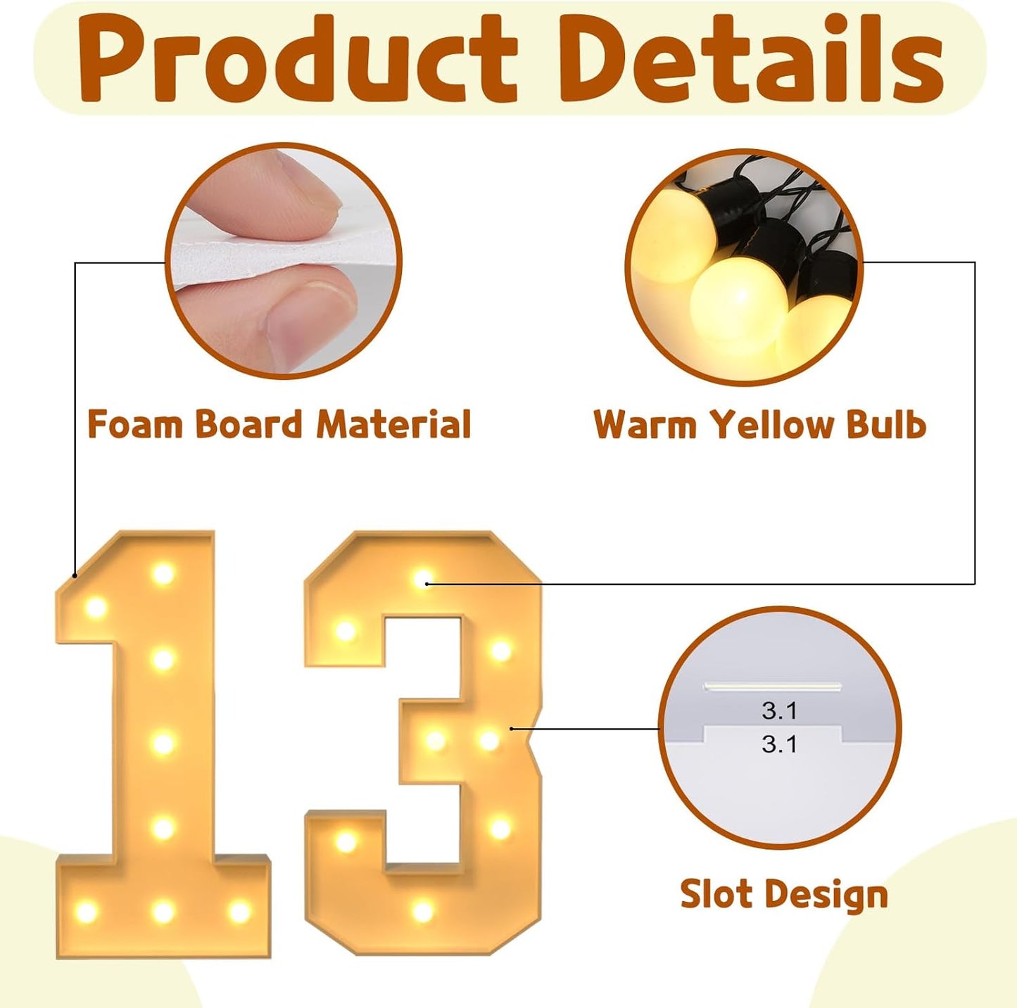 Imprsv 3FT Light Up Numbers, Marquee 13th Birthday Decorations for Girls Boys, Large Light Up 13th Birthday Women Foam Board Anniversary Party Decorations Arch Kit (DIY)