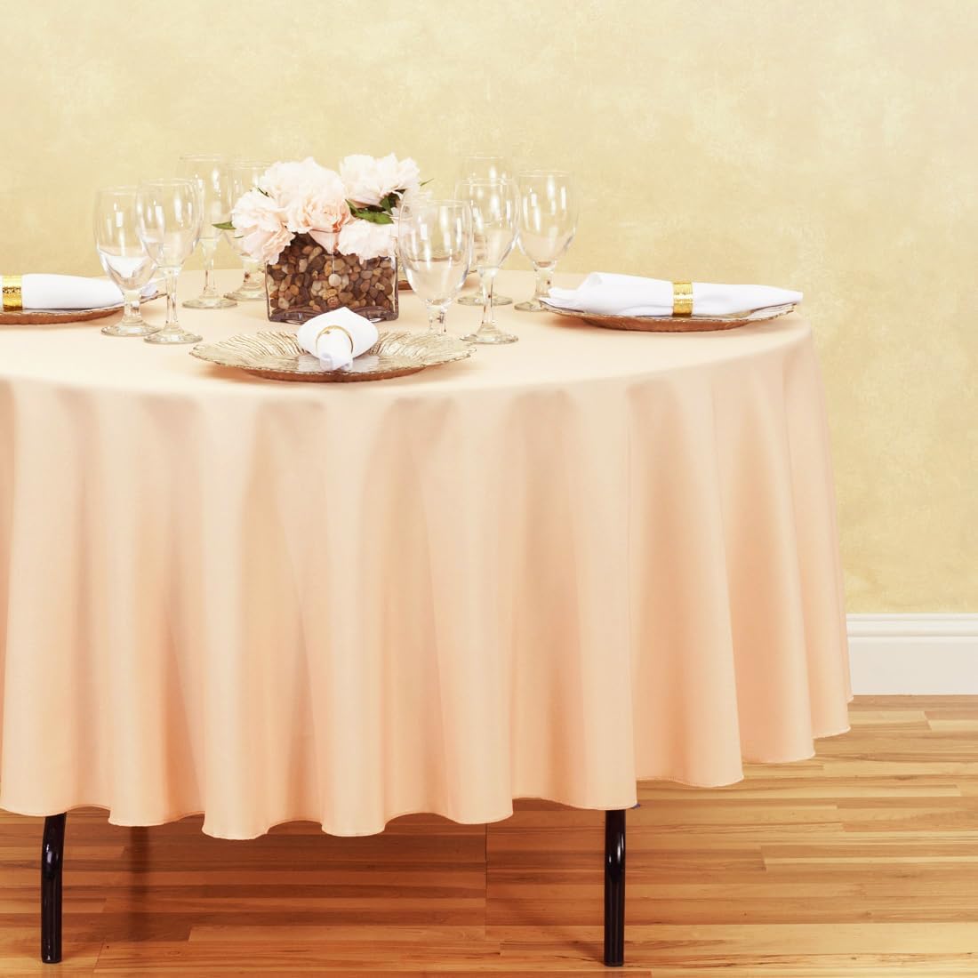 LTC LINENS 2 Pack 90 Inch Round Tablecloth Peach - Wrinkle Resistant Table Cloth for Round Table -Washable Polyester Fabric Table Cover for Wedding, Party