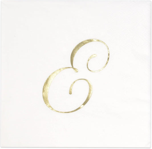 Gift Boutique 100 Gold Monogram Cocktail Napkins Letter E Disposable Paper Hand Towels for Bathroom Wedding Baby Shower Holiday Party Decor