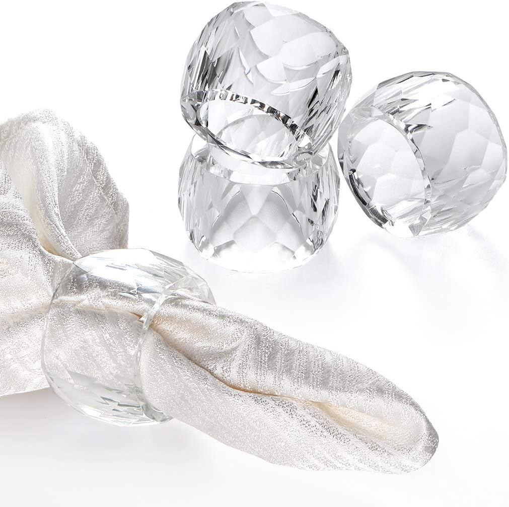 MDLUU 4 Pcs Crystal Napkin Rings, 2.3" Diameter Serviette Buckles, Clear Napkin Holder Rings for Christmas, Thanksgiving, Wedding (Diamond Shaped)