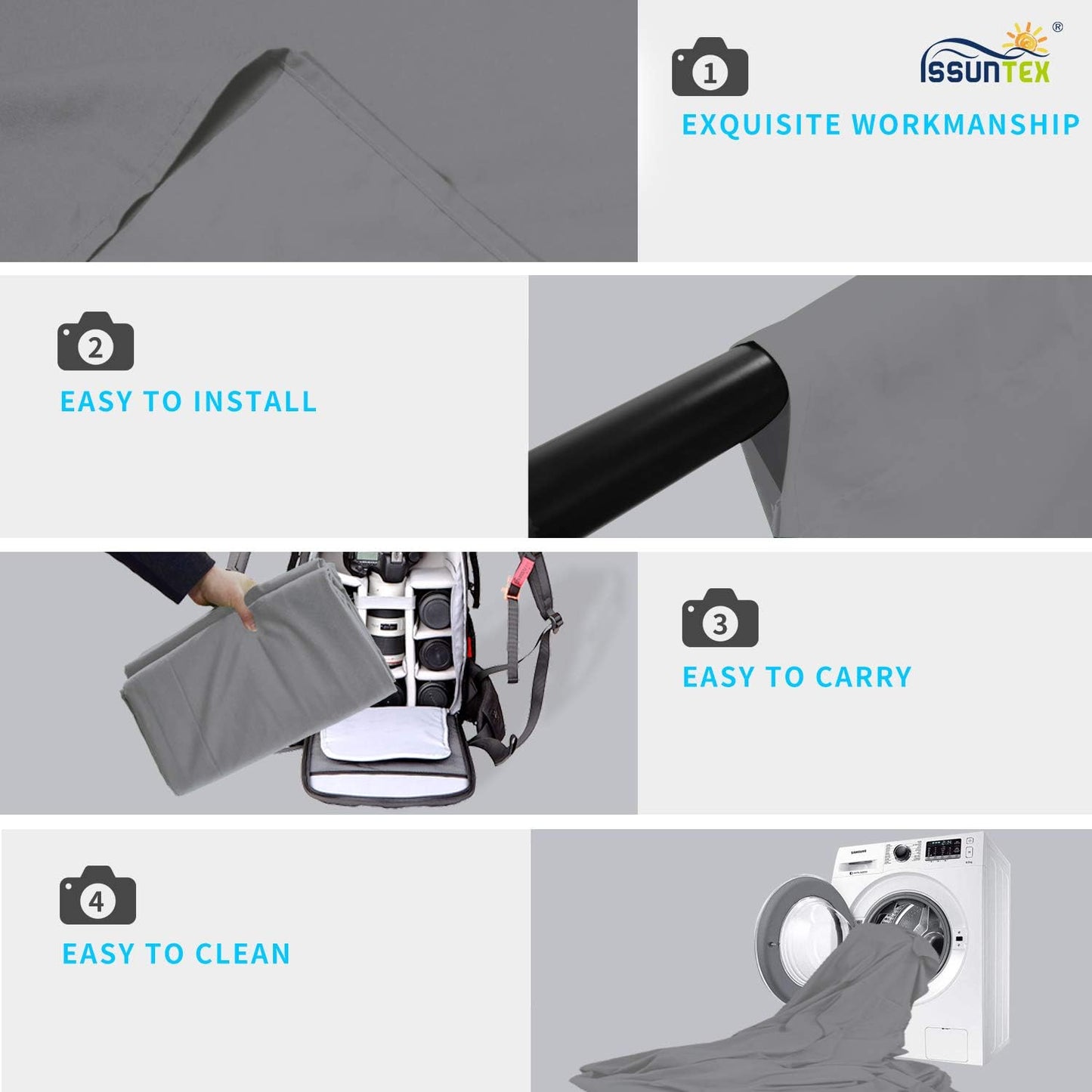ISSUNTEX 10X24 ft Background Muslin Backdrop, Photo Studio, Collapsible High Density Screen for Video Photography and Television-Gray