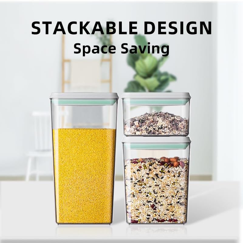 Ankou Pop Airtight Food Storage Containers with Lids- 3 Pcs Stackable One Button Opening Food Containers, Kitchen Pantry Storage Containers for Snacks Candy Salt Herbs Spices BPA-Free (1.2 QT * 3) - Image 5