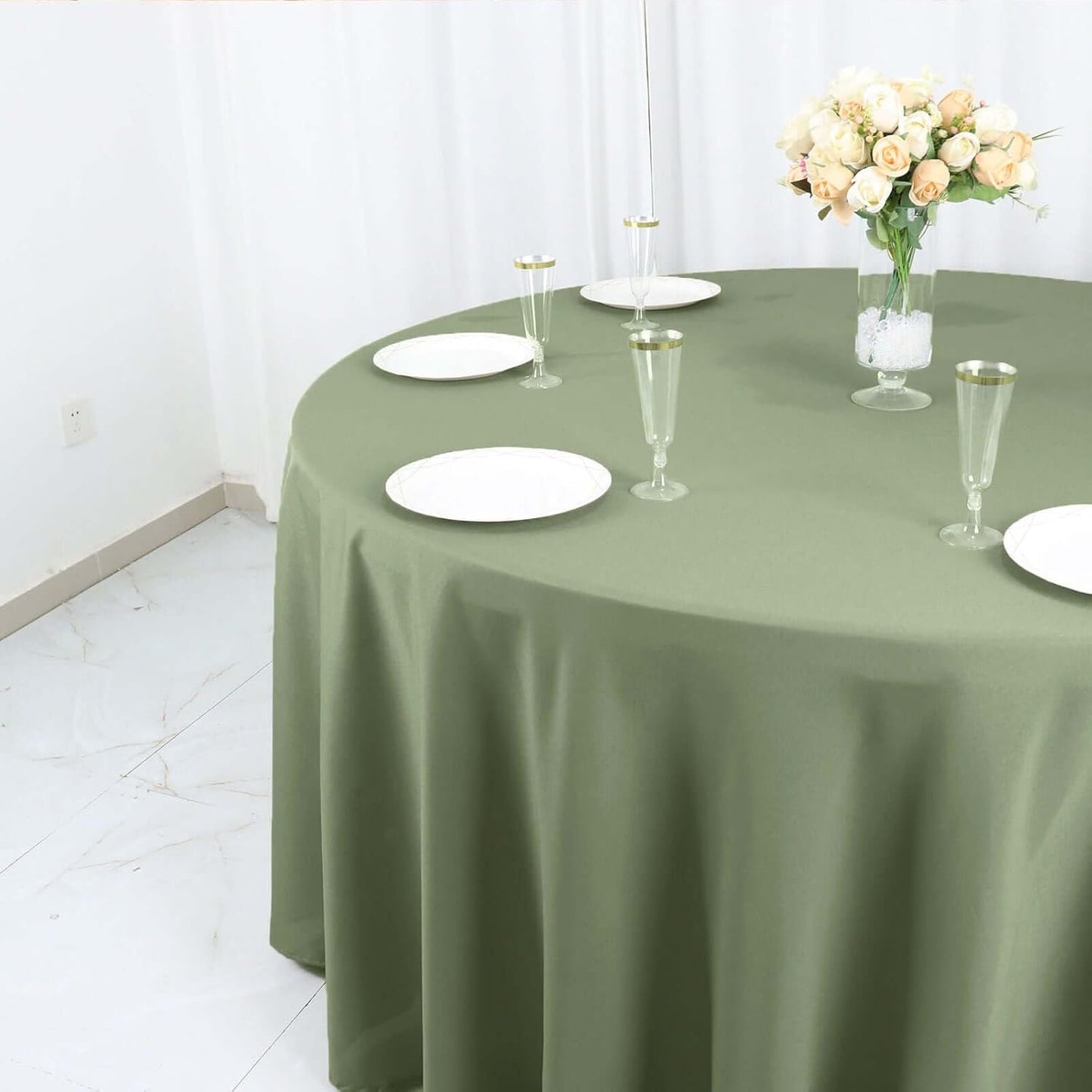 Efavormart Round Tablecloth, 120 Inch Stain & Wrinkle Resistant Washable Table Cloth, Decorative Polyester Fabric Table Cover for Banquet, Wedding, Dining - Eucalyptus Sage Green