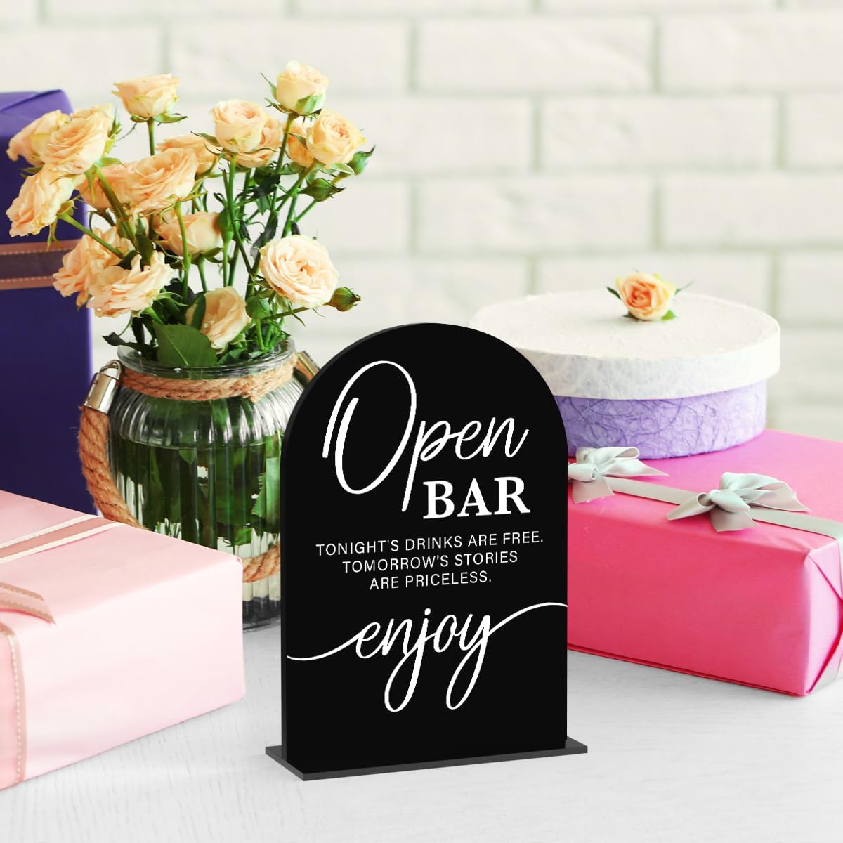 Acrylic Wedding Sign Wedding Signs for Ceremony Open Bar Sign for Wedding Modern Calligraphy Arch Acrylic Table Top Sign for Wedding Reception and Event Party Table(black）