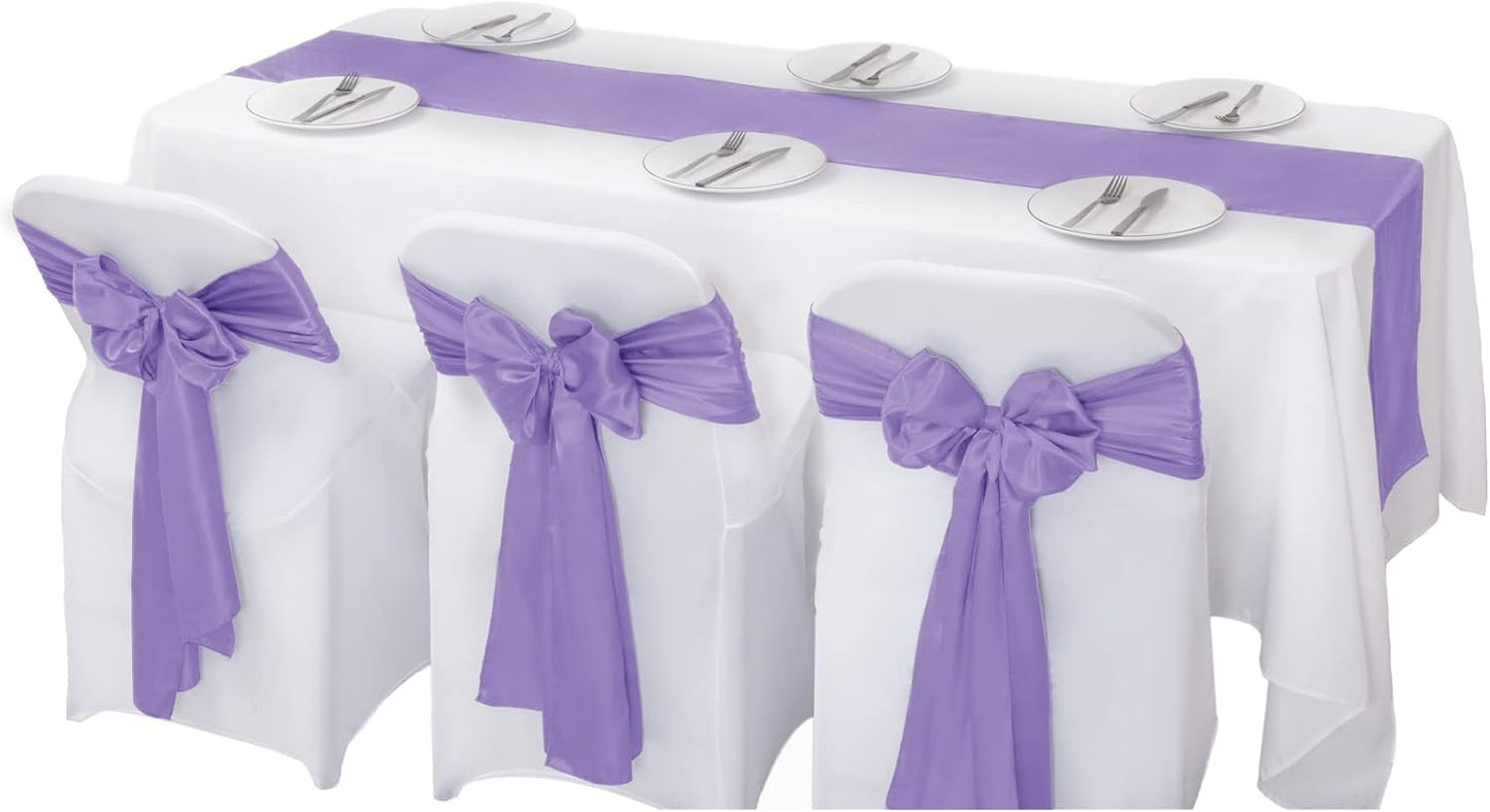 24Pack Table Runner 12 x 108 Inches Satin Silk Table Runner for Wedding, Birthday Party, Banquets, Graduations Decoration, fit Rectange and Round Table-Lavender