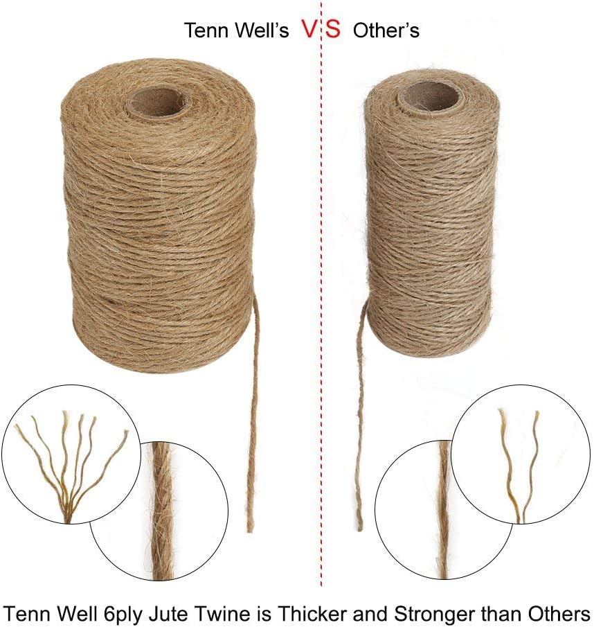 Tenn Well Jute Twine, 328Feet 2.32mm 6Ply Natural Garden Twine, Heavy Duty Jute String for Crafts, Gift Wrapping, Gardening, Farmhouse Decor, Christmas Decorations (Pack of 2)