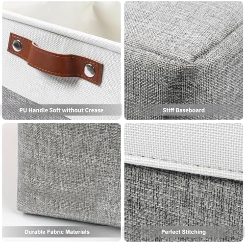 Bagnizer Large Fabric Storage Baskets | 50L Storage Bins, Decorative Linen Closet Baskets with Handles for Organizing, Shelf, Toys, Clothes, Home, Office, Nursery, 17x12x15Inches (Grey&White) - Image 5