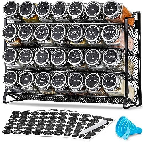 AOZITA Spice Rack Organizer with 28 Empty Spice Jars with Silver Lids, Funnel, Labels - Seasoning Organizer for Countertop, Cabinet, Kitchen, Pantry by AOZITA