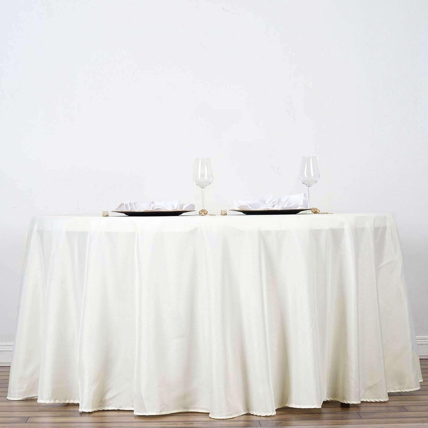 Efavormart Round Tablecloth, 132 Inch Stain & Wrinkle Resistant Washable Table Cloth, Decorative Polyester Fabric Table Cover for Banquet, Wedding, Dining- Ivory