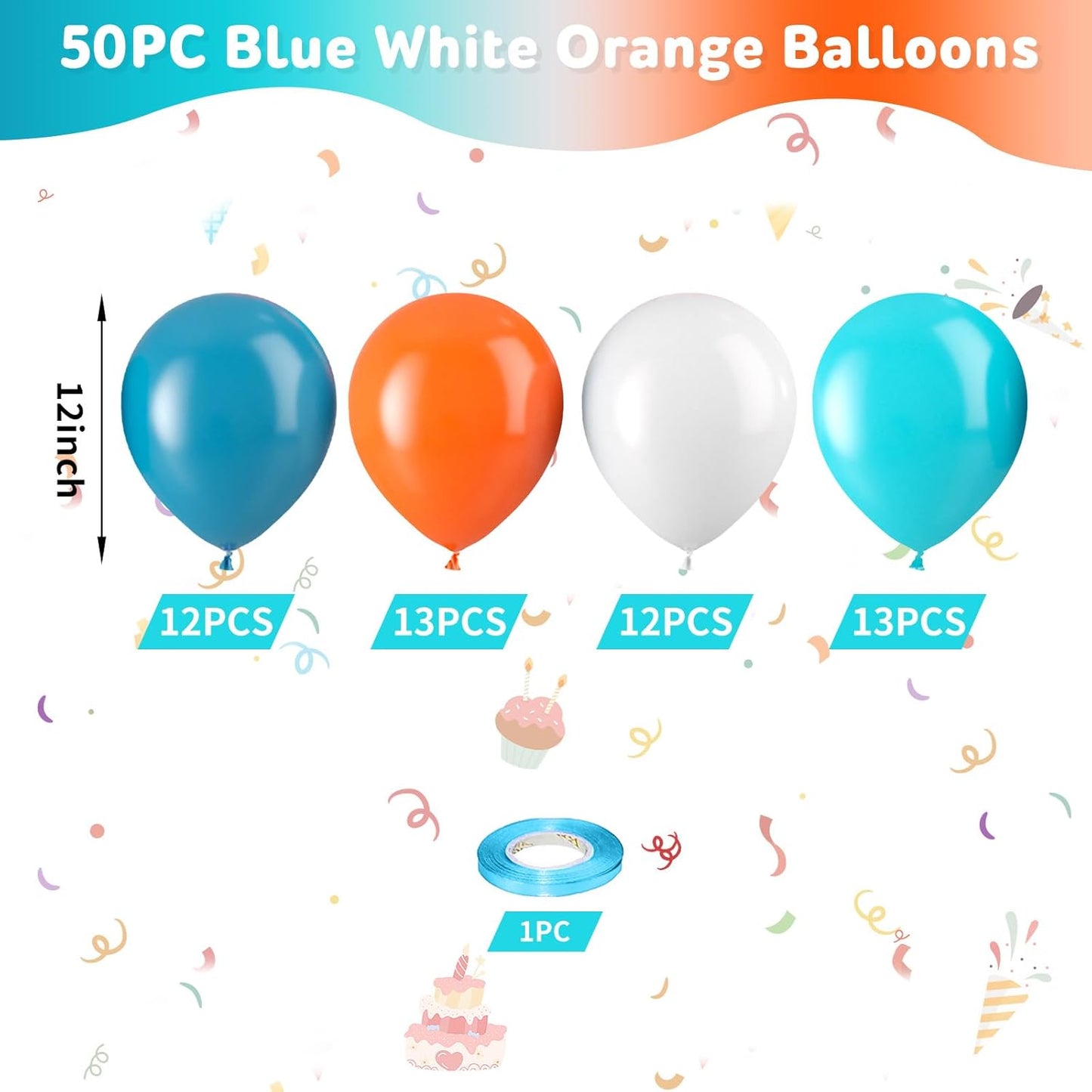 Blue and Orange Balloons, Blue and Orange White Balloons, Retro Turquoise Teal Blue White Balloon for Boys Man Outer Space Theme Party Birthday Baby Shower Gender Reveal Wedding Decorations
