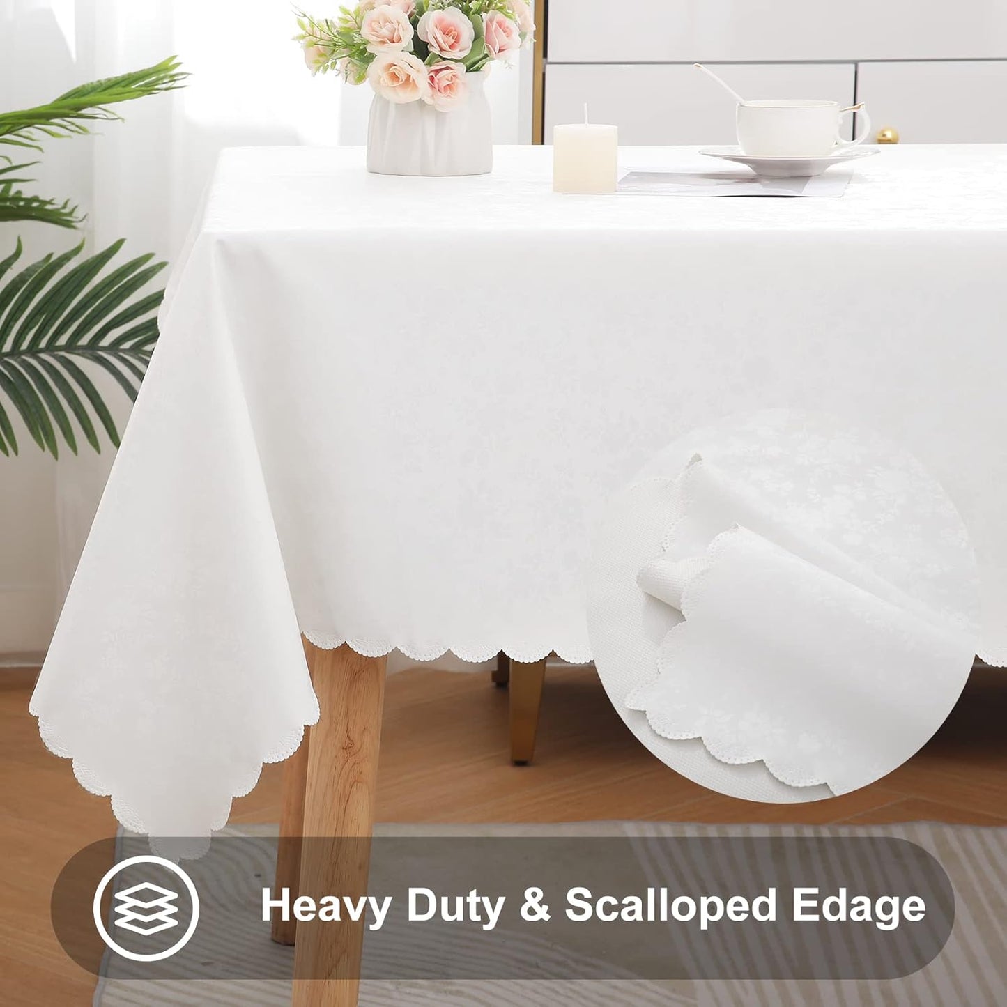 Smiry Rectangle Table Cloth, Waterproof Heavy Duty Vinyl Tablecloths, Wipeable Washable Table Cover for Kitchen and Dining Room (White, 60" X 120")