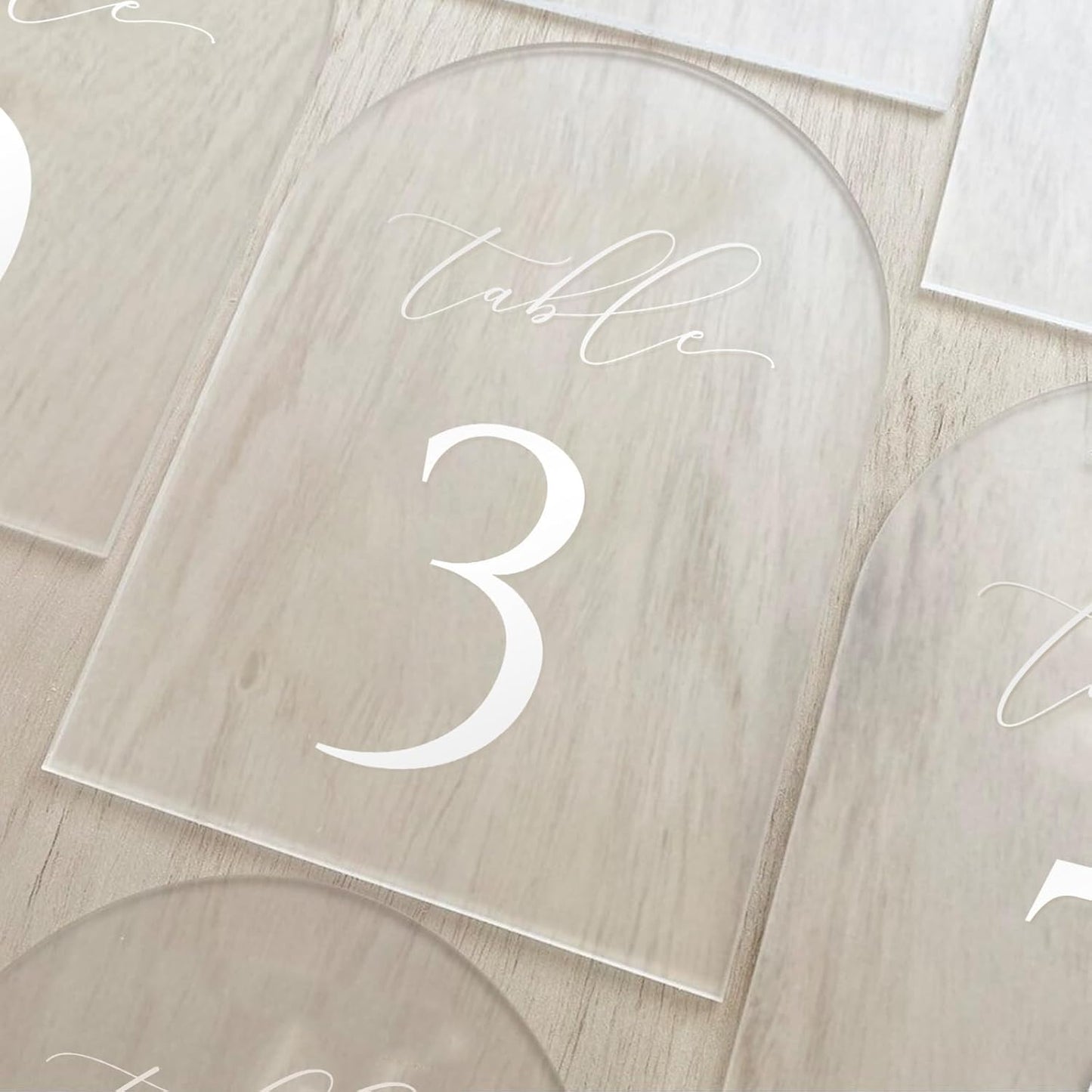 JINMURY Frosted Arch Table Numbers for Wedding, 5x7 Inch Acrylic Table Numbers 1-25 with Stands, Frosted Acrylic Arch Tabletop Sign with Holder for Centerpiece, Reception, Wedding, Party, Event
