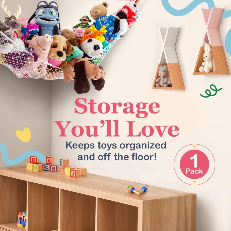 Large Stuffed Animal Storage Hammock 1 Pack | Holds 12 lbs | Corner Stuffed Animal Organizer | Plushie Net for Stuffed Animals | Stuffy Storage, Cute Bedroom, Room Decor | Blue - Image 2