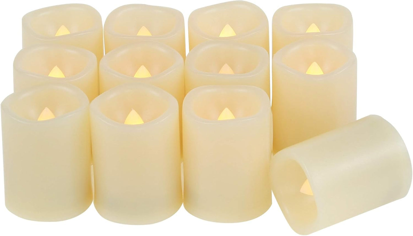 CANDLE CHOICE Battery Operated Flameless Votive Candles with Auto Timer Realistic Flickering Fake Tall Electric LED Tea Lights Set Wedding Halloween Christmas Decorations Batteries Included 12 PCS