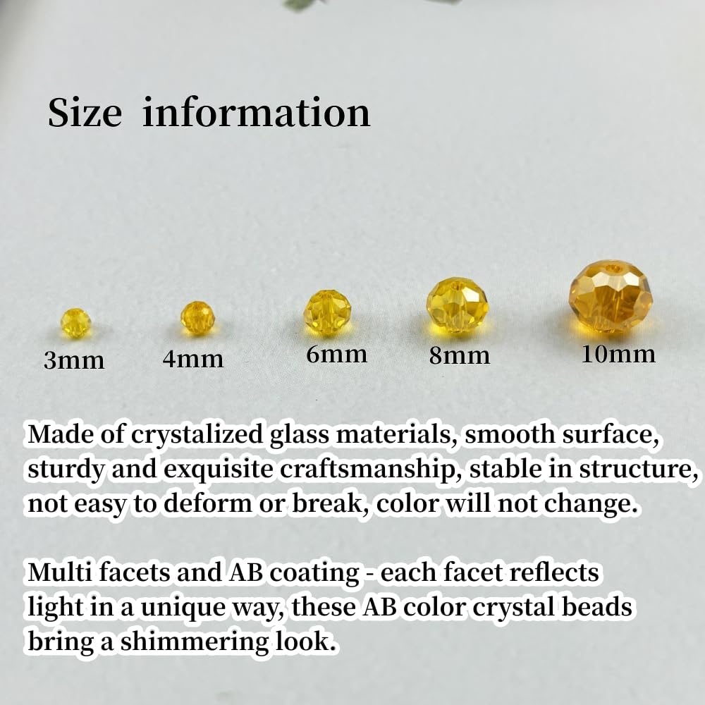 200pcs 6mm Crystal Glass Beads for Crafts Faceted Rondelle Glass Beads for Jewelry Making Crystal Spacer Beads for Necklaces Bracelets Earrings DIY Craft(Gold Yellow AB)