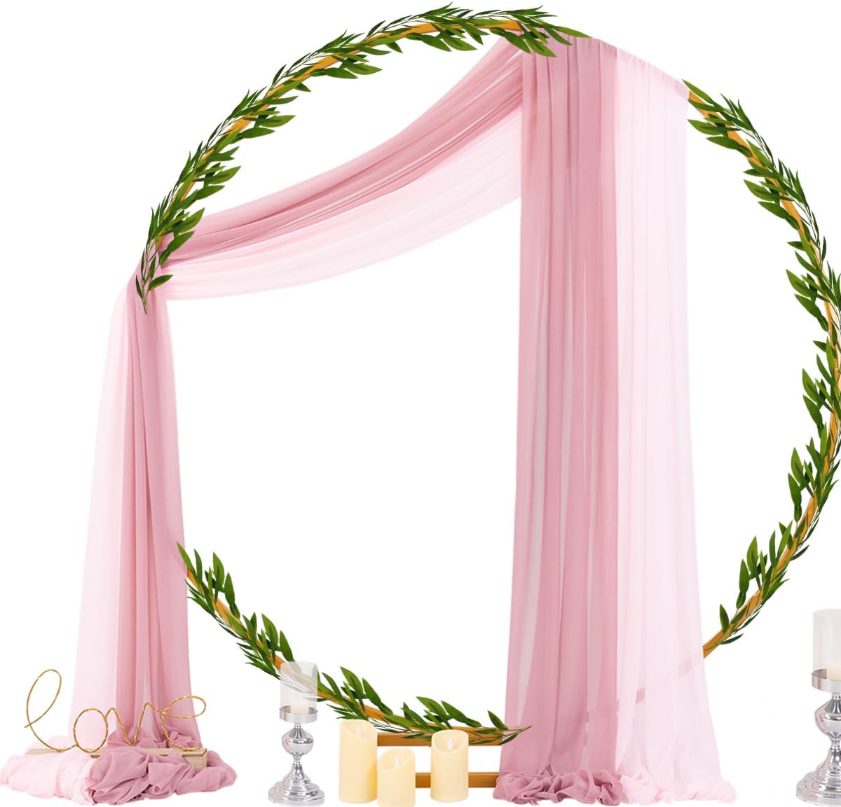 Socomi Wedding Arch Draping Fabric 29" x 20Ft 2 Panels Dusty Rose and Blush Pink Sheer Outdoor Curtain Drapes Extra Long for Bridal Baby Shower Birthday Party Decor