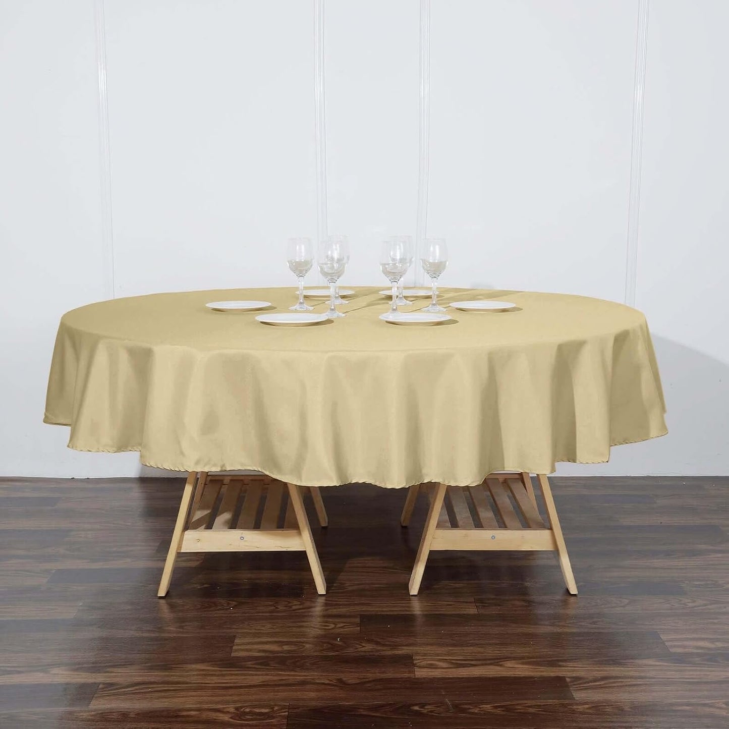 Efavormart Round Tablecloth, 90 Inch Stain & Wrinkle Resistant Washable Table Cloth, Decorative Polyester Fabric Table Cover for Banquet, Wedding, Dining- Champagne