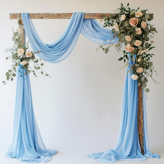 Wedding Arch Draping Fabric 1 Panel 28.7" x 20FT Dusty Blue Sheer Chiffon Backdrop Drapes for Wedding Ceremony Birthday Party Bridal Shower Outdoor Decoration