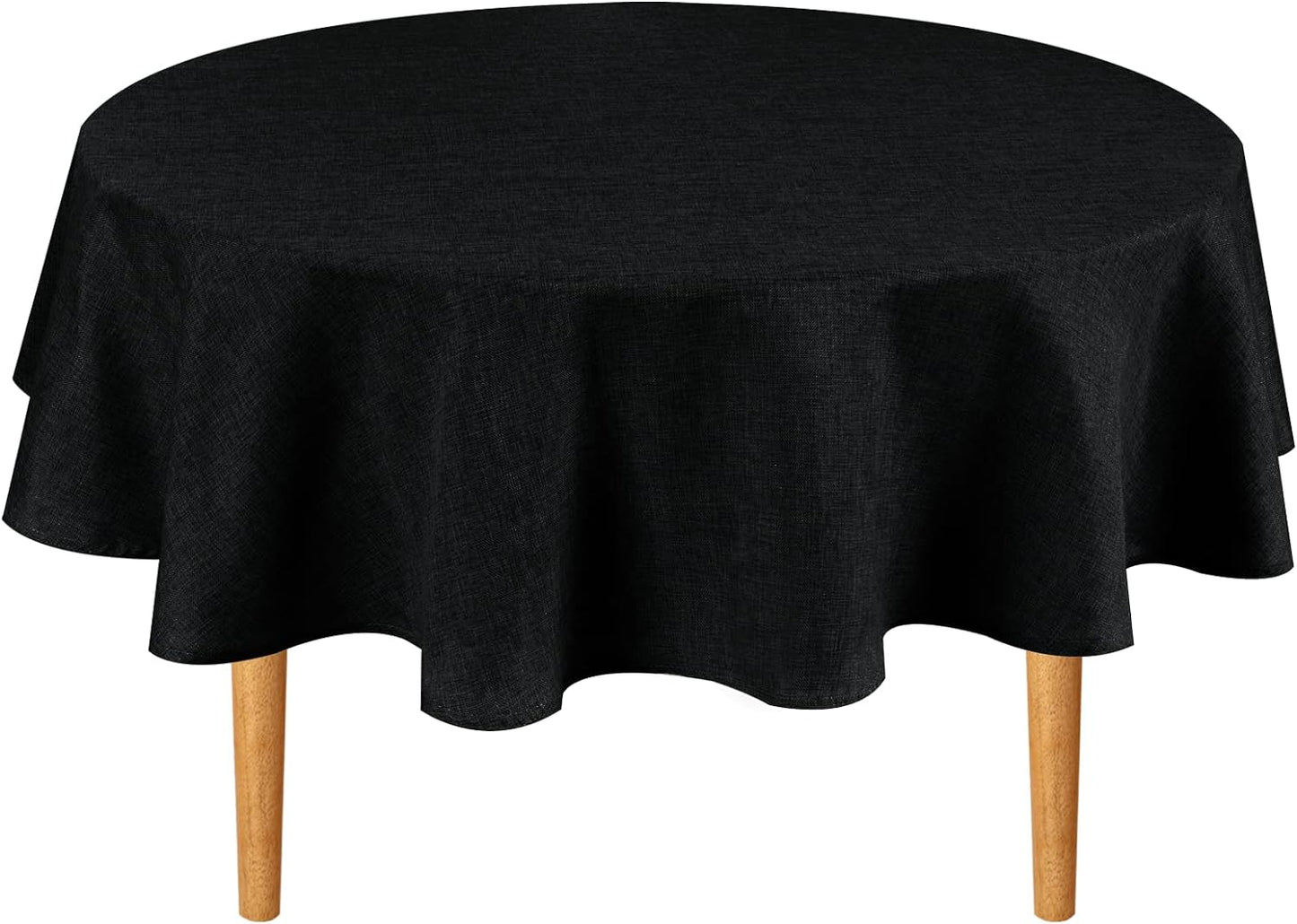 Hiasan Black Round Linen Tablecloth 60 Inch - Wrinkle and Stain Resistant Washable Polyester Fabric Table Cloth for Dining Room Kitchen Party