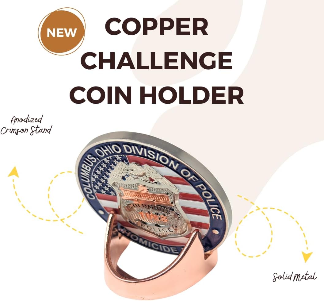 Military Challenge Coin Display Stand - Solid Metal with Anodized Finish - US Vet. Business (Copper Five-Pack)