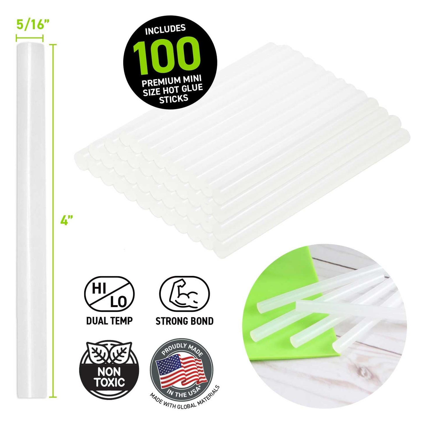 Surebonder DT-100 Made in The USA All Purpose Stik-Mini Glue Sticks-All Temperature-5/16 D, 4" L Hot Melt Glue Sticks-100 Sticks per Bag, Clear (Pack of 6)