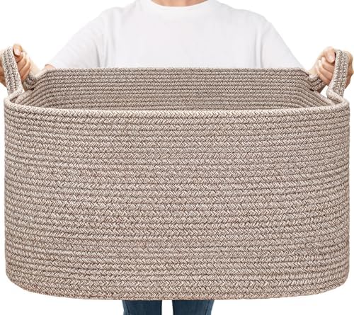 Goodpick Large Woven Rope Blanket Basket, Rectangle, Brown, 75L by Goodpick