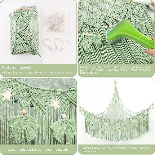 Macrame Stuffed Animal Storage with Star Light, Corner Hammock for Nursery - Image 6
