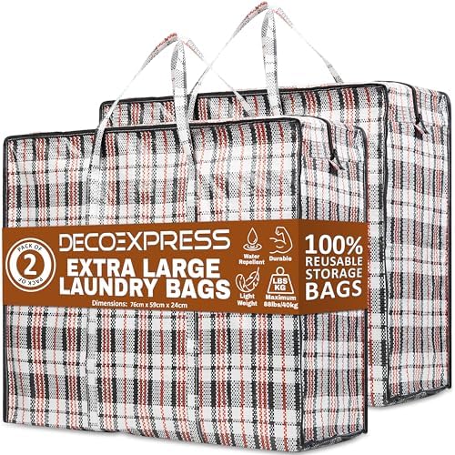2 Pack Heavy Duty Moving Bags with Strong Zipper & Carrying Handles, 107L/ 28 gal Large Durable Clothes Storage Totes, 88 lbs Packing Moving Boxes, Closet Organizers and Storage (29.9x23.2x29.4 IN) by DECO+EXPRESS
