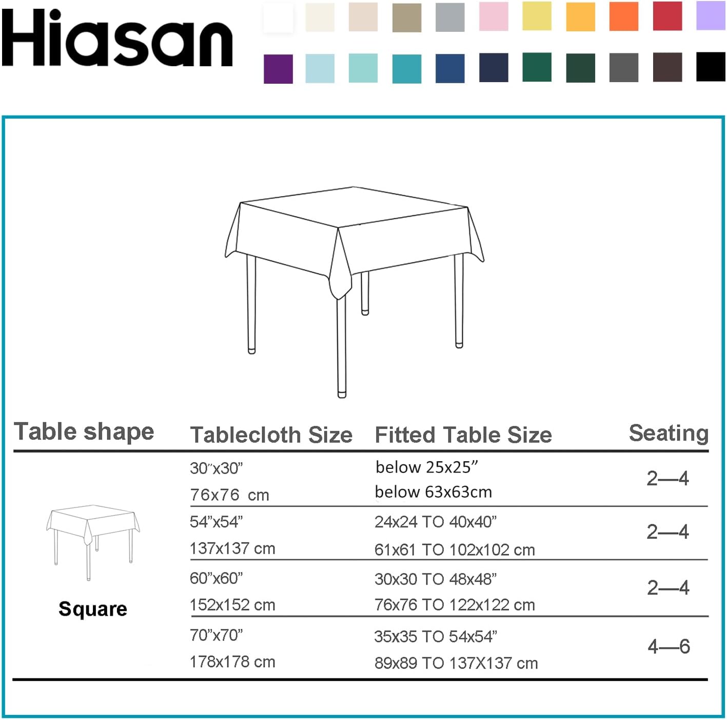 Hiasan Turquoise Square Tablecloth - Water Resistant and Spillproof Dining Room Washable Fabric Table Cloth for Dining Room, Polyester, 30 x 30 Inch