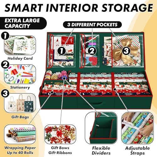 Simple Houseware 41.5" Wrapping Paper Organizer, Fits 40 Rolls, Green - Image 4