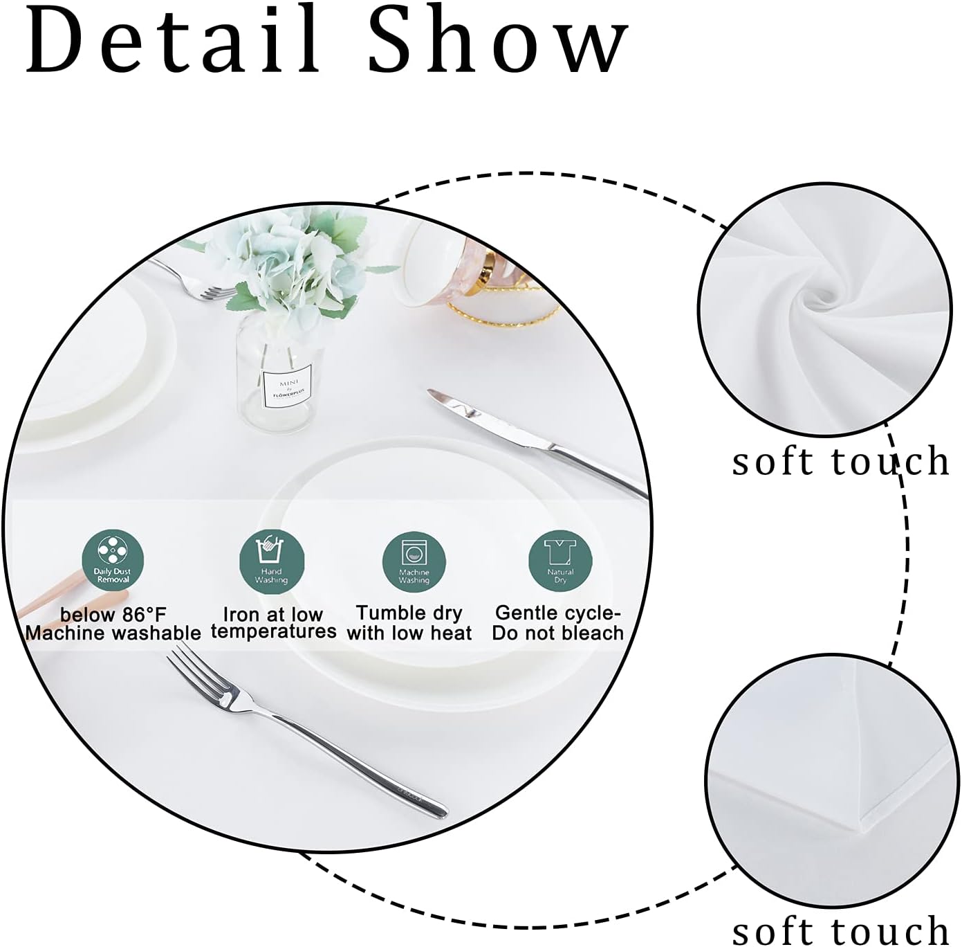 Fitable Rectangle Tablecloth Stain and Wrinkle Resistant Washable Polyester Table Cloth for Buffet Parties and Camping (54x120 inch, White)