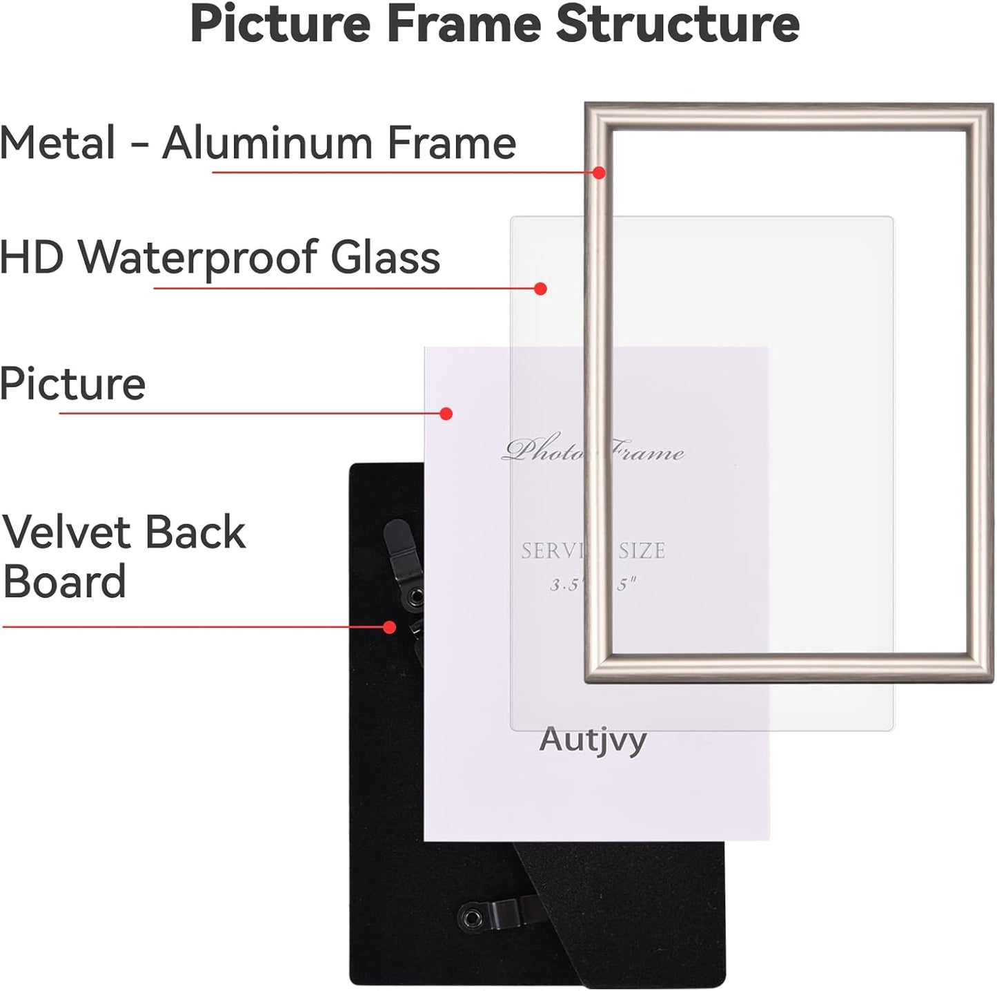 5x7 Picture Frame Champagne Brushed Modern Simple Thin Aluminum Metal Photo Frame with HD Real Glass, Display for Tabletop and Wall Collage. (2 Pack)