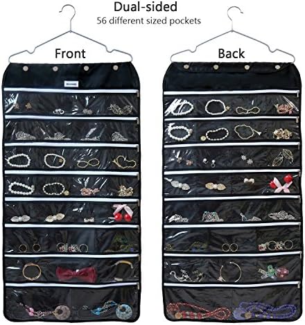 BB Brotrade Hanging Jewelry Organizer,Accessories Organizer,56 Zipper Pocket Organizer for Holding Jewelries (Black-Zipper) - Image 2