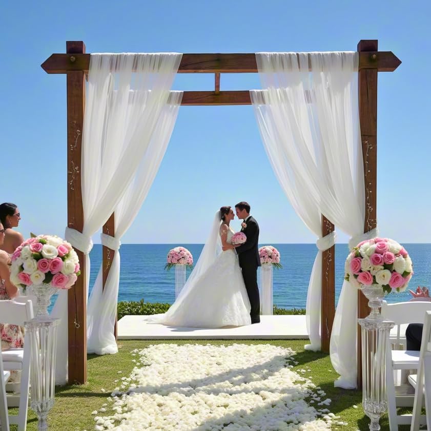 White Wedding Arch Draping Fabric 2 Panels 30'' x 18FT Sheer Chiffon Arch Drapery for Photo Booth Bridal Shower Baby Shower Church Decor Newborn Photography Christening Outdoor Party