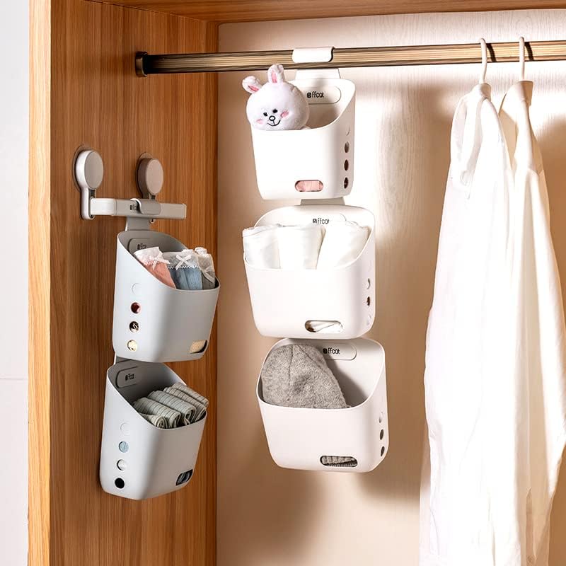 LeleCAT Plastic Hanging Basket Kitchen Storage organizer, Basket with Detachable hook, Hang it behind a door or on a railing, Over the Cabinet Door (Grey, Large-2 Pack) - Image 5