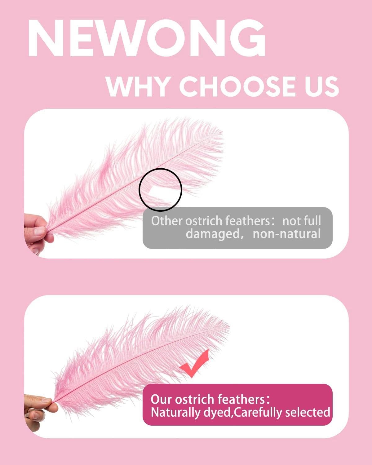 NEWONG 30pcs Light Pink Ostrich Feathers Natural Bulk 8-10inch（20-25cm) Vase Craft Wedding Home Party Centerpieces Christmas Day coquettish Valentine's Day Decoration