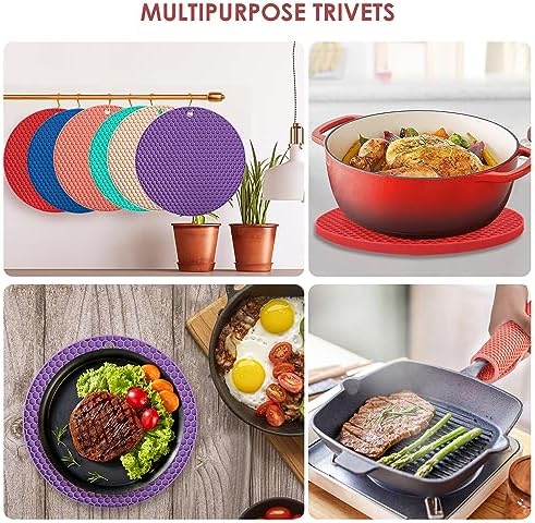 6 Pack Silicone Trivets for Hot Pots and Pans, 9" Colorful Silicone Trivet for Hot Dishes, Extra Large Non-Slip & Heat Resistant Hot Pads for Kitchen Counter(Colors) - Image 3