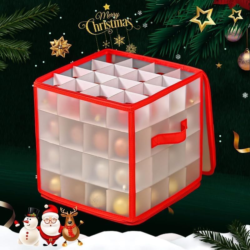 Christmas Ornament Storage Box,4 Tier Christmas Storage Box with Lid,64 Ornament Box With Durable Zippers and Dividers,Non-Woven & Tear-Proof Christmas Ornament Storage Containers,for 3"Seasons Balls - Image 5