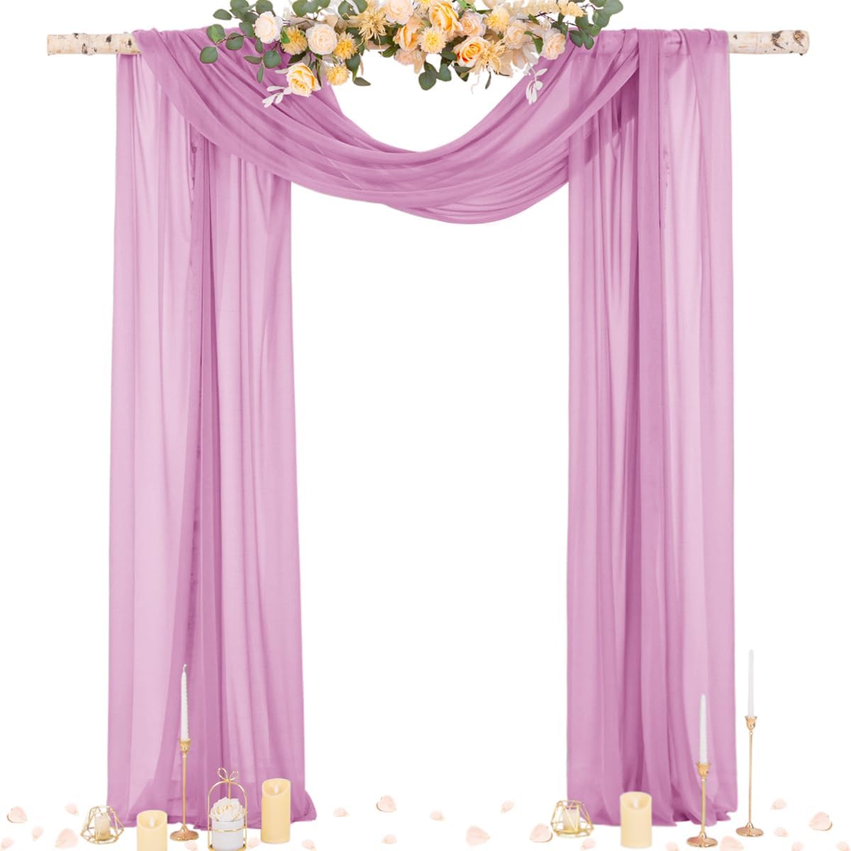 Socomi Purple Sheer Wedding Arch Draping Fabric 29" x 20Ft 2 Panels Outdoor Curtain Drapes Extra Long for Bridal Baby Shower Ceremony Birthday Party Decor
