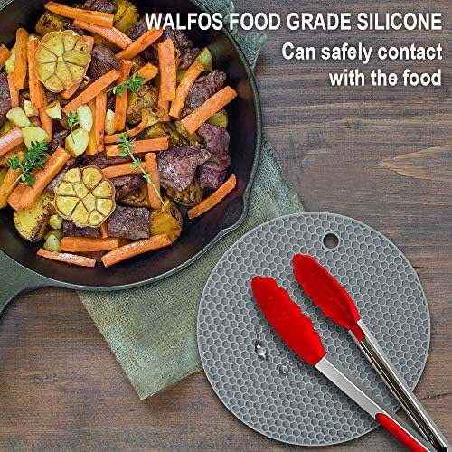 Silicone Trivet Mats - Walfos Heat Resistant Pot Holders Set, 4pcs 2 Sizes 7 Inch & 9 Inch, Multipurpose Non-Slip Hot Pads for Hot Pot, Hot Dishers, Jar Opener, Food Grade & BPA Free (Nordic Grey) - Image 6