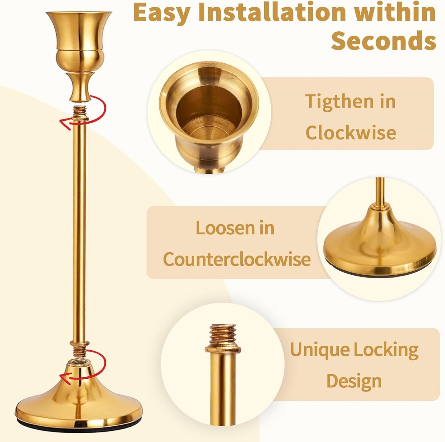 Candlestick Holders Gold Taper Candle Holders 3 pcs Candle Sticks Holders for Home Decor Table Centerpiece Wedding Housewarming Festival