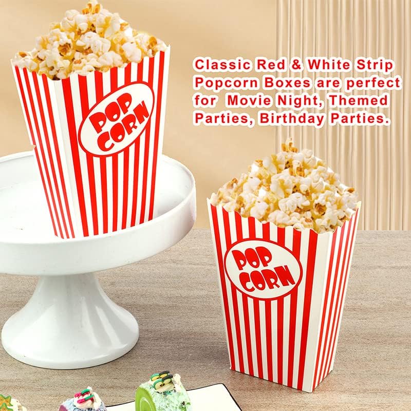 25 Pcs Small Popcorn Boxes for Party 5.5 Inches Tall Red & White Striped Popcorn Bags Mini Popcorn Buckets & Popcorn Bowl for Movie Theater, Home, Carnival Decorations (25)