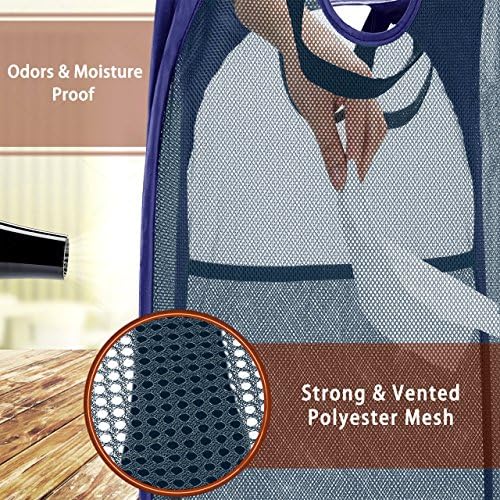 HOUSE AGAIN Strong Mesh Pop Up Laundry Hamper, 70L Collapsible Laundry Basket with Steel Frame, Double‑Stitched Handles & Side Pocket, Foldable Dirty Clothes Hamper for Dorm, Bedroom, Blue - Image 4