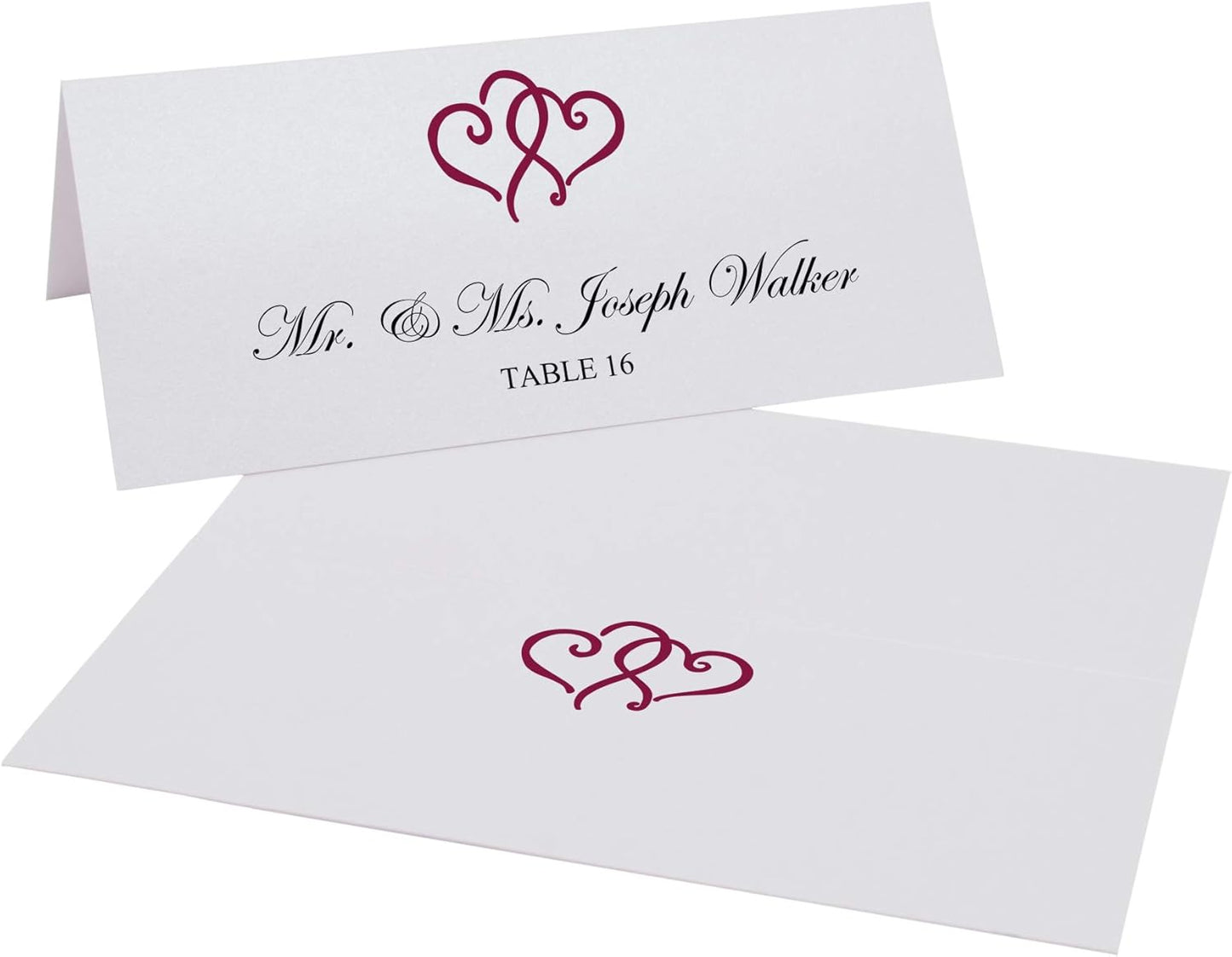 Linked Hearts Place Cards, Burgundy (Choose Color), Set of 25, Pre-cut and Scored - Wedding, Party, Dinner, and Special Events - Made in the USA