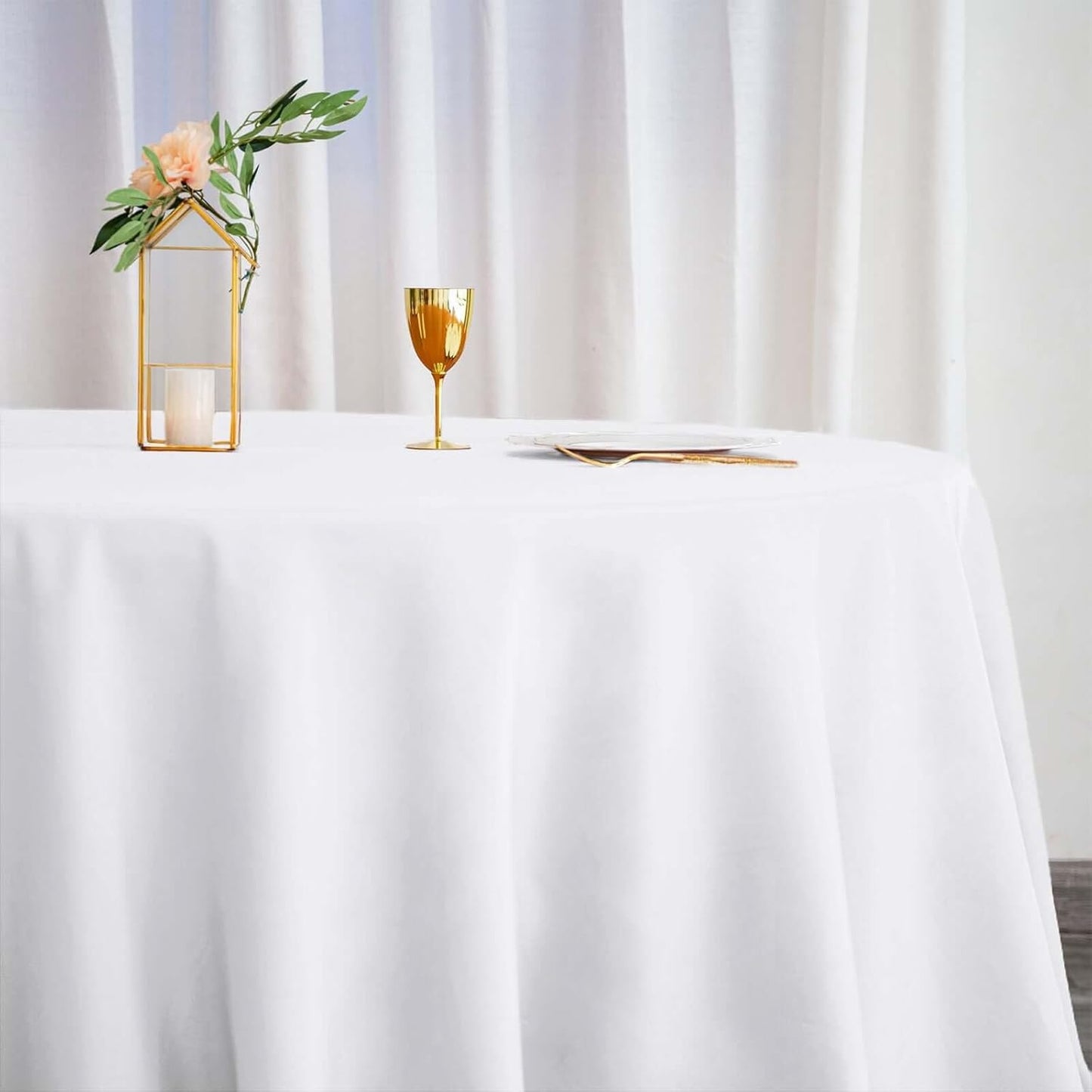 Efavormart Round Tablecloth, 132 Inch Stain & Wrinkle Resistant Washable Table Cloth, Decorative Polyester Fabric Table Cover for Banquet, Wedding, Dining- White