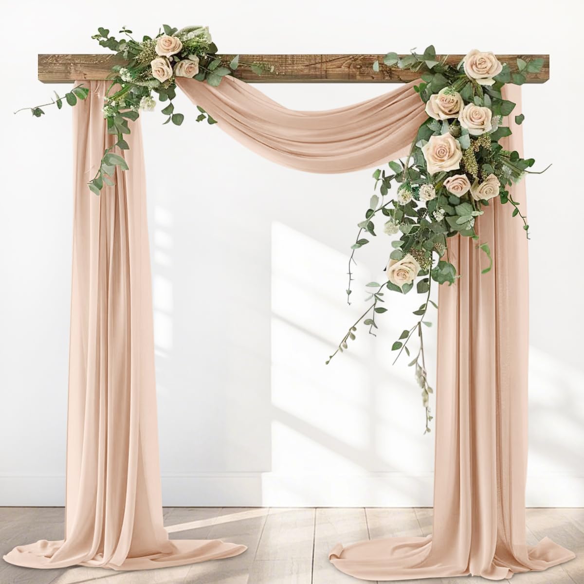 Nude Fall Sheer Elegant Arch Draping Fabric Outdoor 1 Panel 29" × 20Ft Sheer Chiffon Curtain Drapes for Wedding Ceremony Birthday Party Garden Brunch
