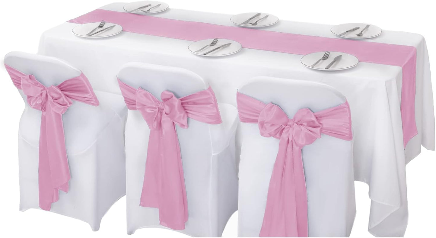 12Pack Table Runner 12 x 108 Inches Satin Silk Table Runner for Wedding, Birthday Party, Banquets, Graduations Decoration, fit Rectange and Round Table-Pink