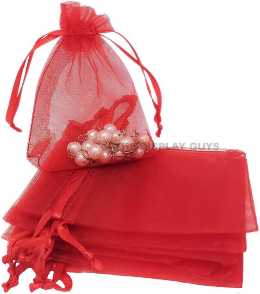 TheDisplayGuys 48-Pack 3x4 Red Sheer Organza Gift Bags with Drawstring, Jewelry Candy Treat Wedding Party Favors Mesh Pouch