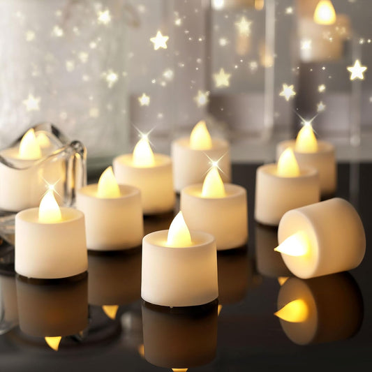 Amagic 24 Pack LED Tea Lights, Flameless Votive Candles, Lasting Electric Fake Small Candles, Battery Operated Tealights Candles for Halloween, Christmas, Home Decor, Wedding, Party, Festival (White)