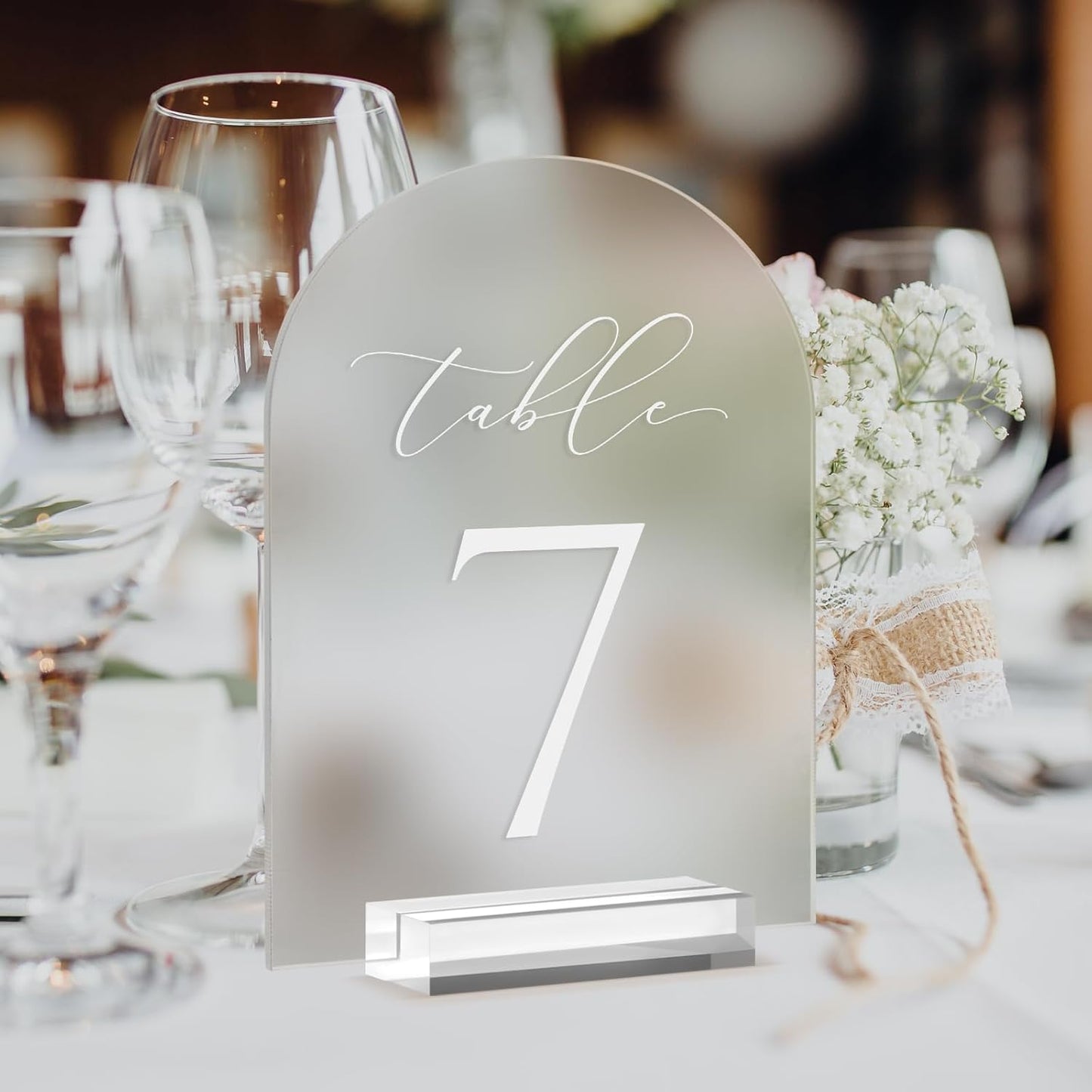 JINMURY Frosted Arch Table Numbers for Wedding, 5x7 Inch Acrylic Table Numbers 1-25 with Stands, Frosted Acrylic Arch Tabletop Sign with Holder for Centerpiece, Reception, Wedding, Party, Event